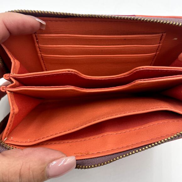 Fossil Sydney Zip Card Wallet Multi-Color Leather Colorblock Red Orange Pink - Picture 4 of 6